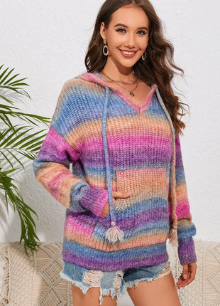 Multicolor Dropped Shoulder Hooded Sweater - MimiStylez