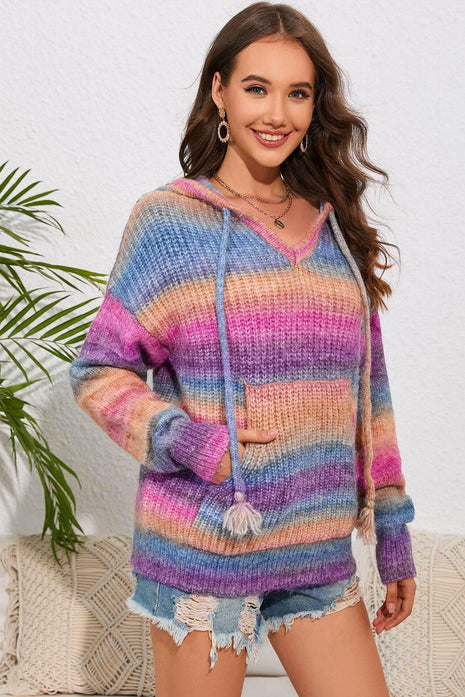Multicolor Dropped Shoulder Hooded Sweater - MimiStylez