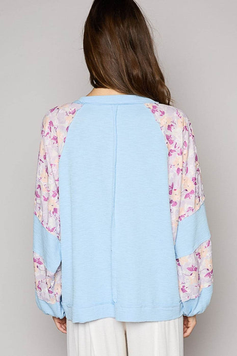 POL Round Neck Balloon Floral Long Sleeve Top - MimiStylez