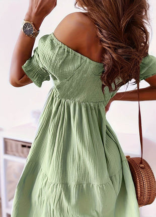 Full Size Ruffled Off-Shoulder Short Sleeve Dress - MimiStylez