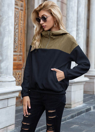 Pocketed Color Block Quarter Zip Hoodie - MimiStylez