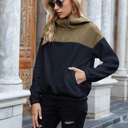 Pocketed Color Block Quarter Zip Hoodie - MimiStylez