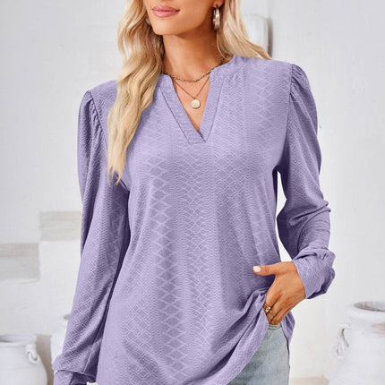 V-Neck Puff Sleeve Blouse - MimiStylez