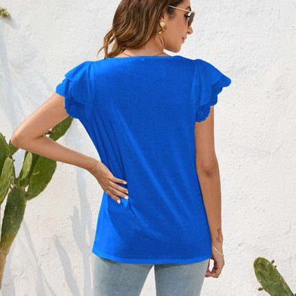 Ruffled Square Neck Cap Sleeve Blouse - MimiStylez
