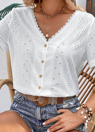 Eyelet Short Sleeve Double-Sided Shirt - MimiStylez