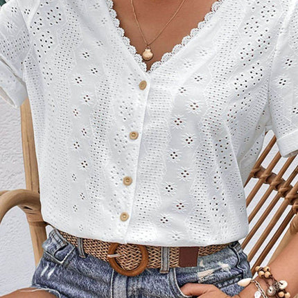 Eyelet Short Sleeve Double-Sided Shirt - MimiStylez