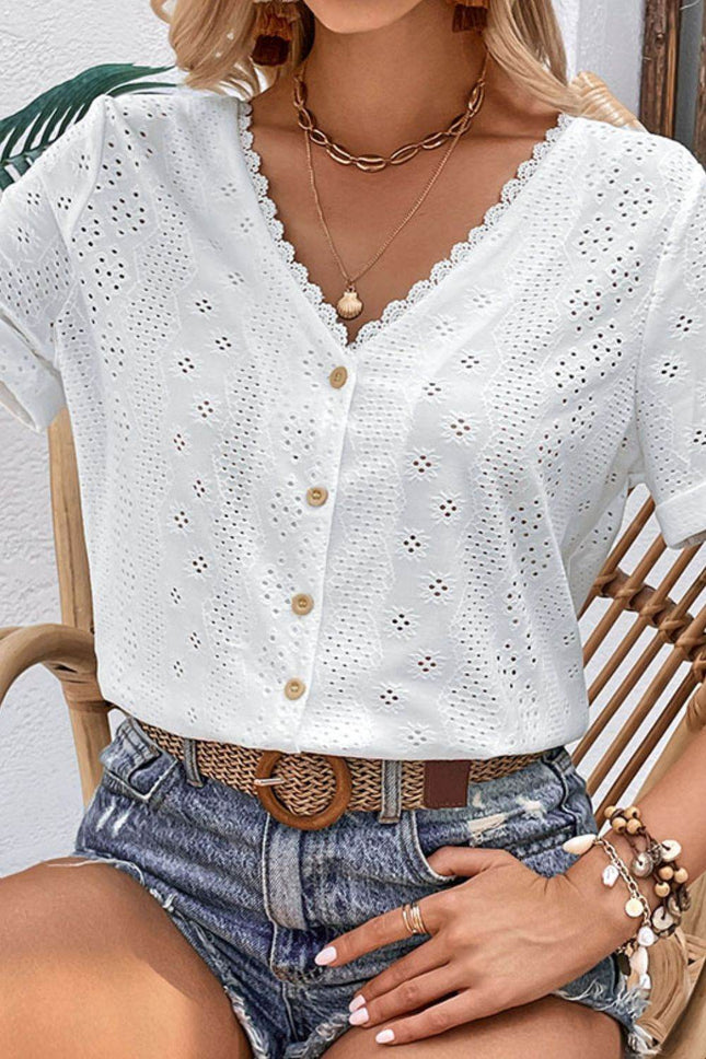 Eyelet Short Sleeve Double-Sided Shirt - MimiStylez
