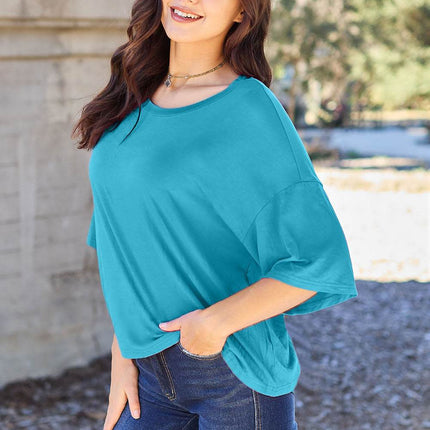 Basic Bae Full Size Round Neck Drop Shoulder T-Shirt - MimiStylez