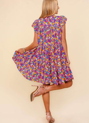 Haptics Frilled Mock Neck Ditsy Floral Dress - MimiStylez