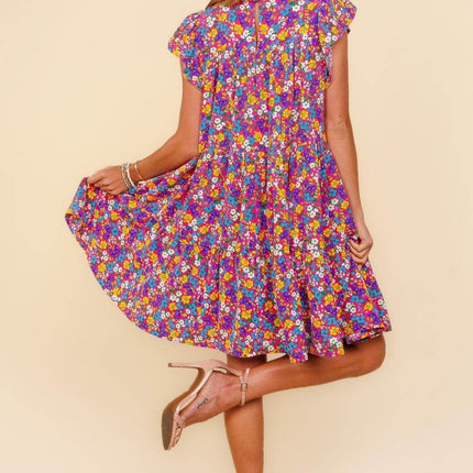 Haptics Frilled Mock Neck Ditsy Floral Dress - MimiStylez