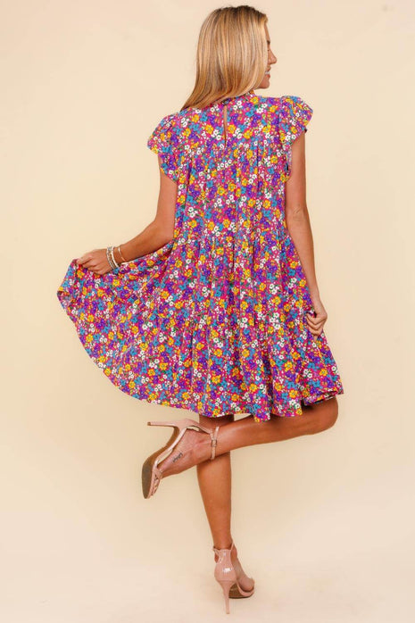 Haptics Frilled Mock Neck Ditsy Floral Dress - MimiStylez