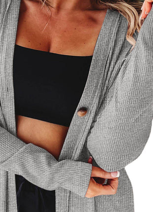 Button Up High-Low Long Sleeve Slit Cardigan - MimiStylez