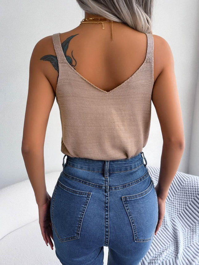 Openwork Scoop Neck Knit Tank Top - MimiStylez
