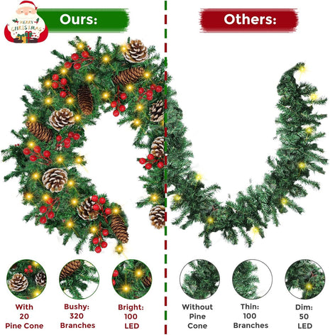 12FT Christmas Garland With Assorted Decor