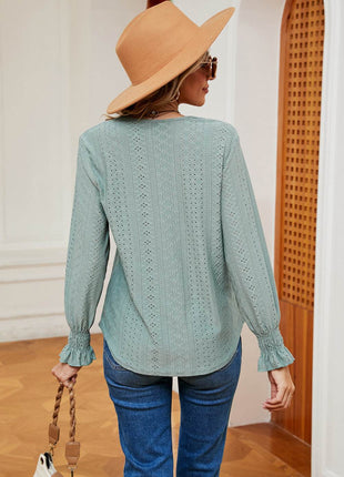 Contrast Flounce Sleeve Blouse - MimiStylez