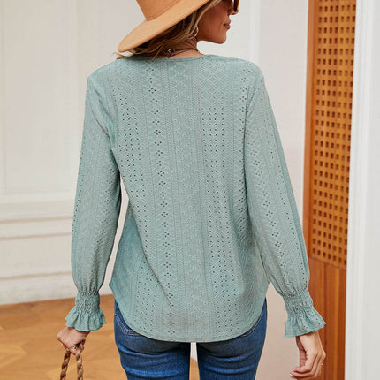 Contrast Flounce Sleeve Blouse - MimiStylez