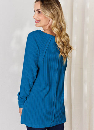 Basic Bae Full Size Ribbed Round Neck Slit T-Shirt - MimiStylez