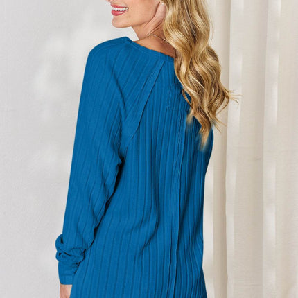 Basic Bae Full Size Ribbed Round Neck Slit T-Shirt - MimiStylez