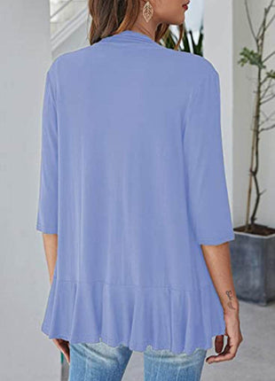 Open Front Three-Quarter Sleeve Cardigan - MimiStylez