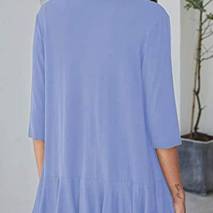 Open Front Three-Quarter Sleeve Cardigan - MimiStylez