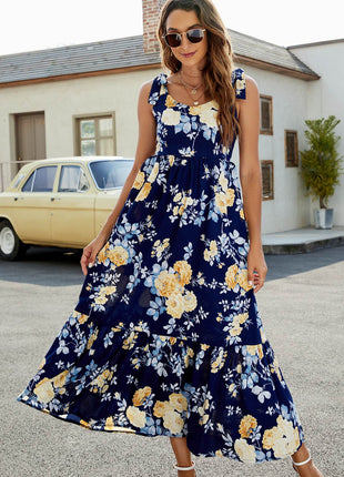 Floral Tie-Shoulder Sleeveless Dress - MimiStylez