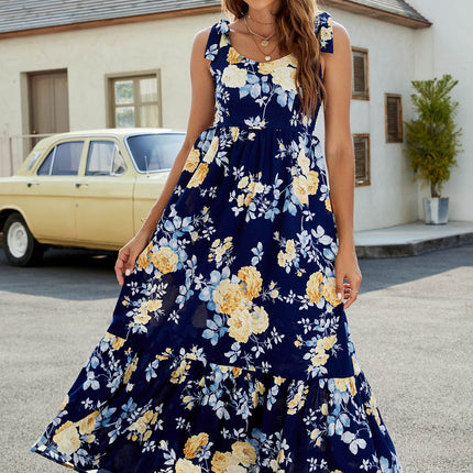 Floral Tie-Shoulder Sleeveless Dress - MimiStylez
