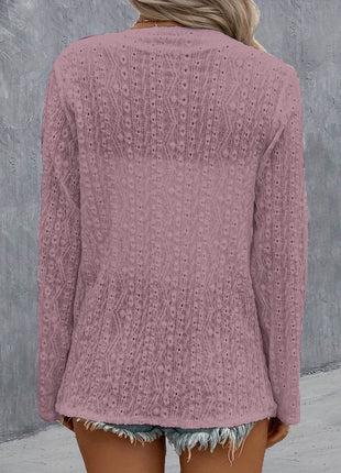 Eyelet Roll-Tab Sleeve Cardigan - MimiStylez