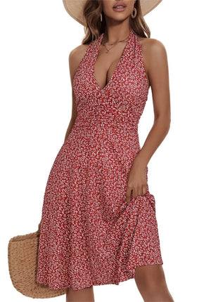 Printed Halter Neck Dress - MimiStylez