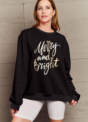 Simply Love Full Size MERRY AND BRIGHT Graphic Sweatshirt - MimiStylez