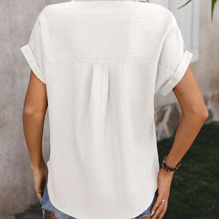 Textured Button Up Cap Sleeve Shirt - MimiStylez