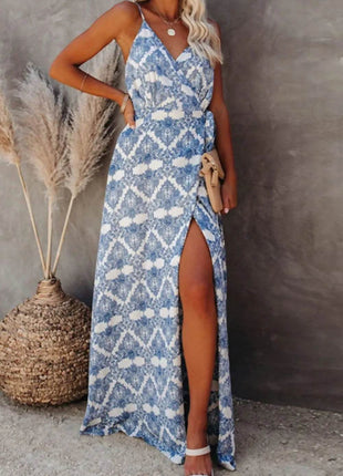Printed Tied Maxi Cami Dress - MimiStylez