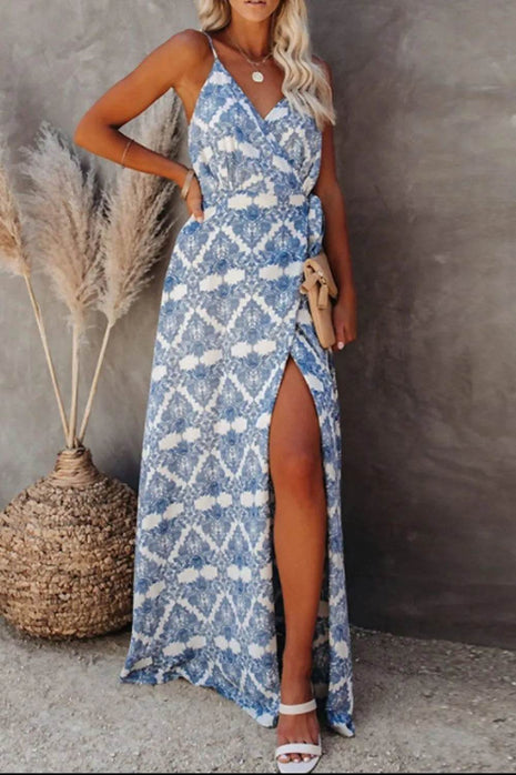 Printed Tied Maxi Cami Dress - MimiStylez
