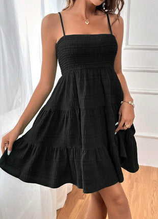 Smocked Tiered Sleeveless Mini Dress - MimiStylez