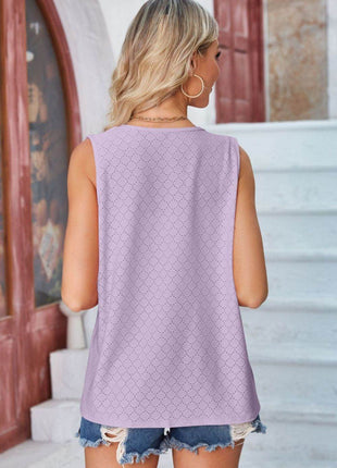 Eyelet Open Front Sleeveless Cardigan - MimiStylez