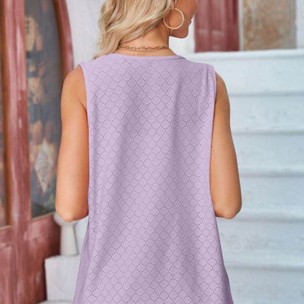 Eyelet Open Front Sleeveless Cardigan - MimiStylez