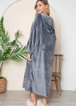 Double Take Full Size Pocketed Hooded Midi Lounge Dress - MimiStylez