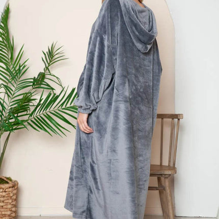 Double Take Full Size Pocketed Hooded Midi Lounge Dress - MimiStylez