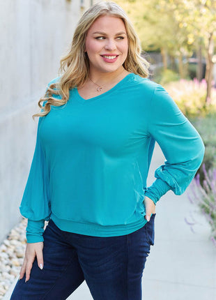 Basic Bae Full Size V-Neck Lantern Sleeve Blouse - MimiStylez