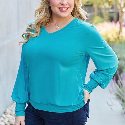Basic Bae Full Size V-Neck Lantern Sleeve Blouse - MimiStylez