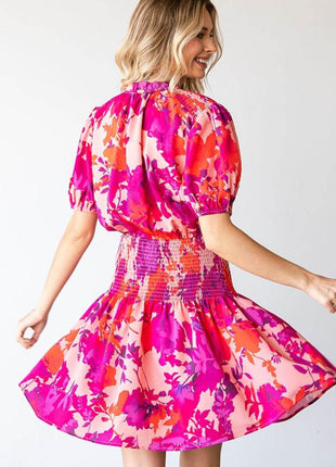 First Love Floral Short Sleeve Smocked Mini Dress - MimiStylez