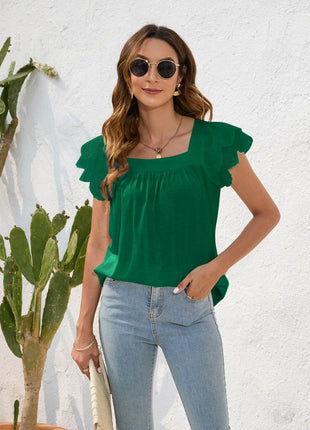 Ruffled Square Neck Cap Sleeve Blouse - MimiStylez