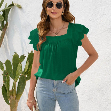 Ruffled Square Neck Cap Sleeve Blouse - MimiStylez