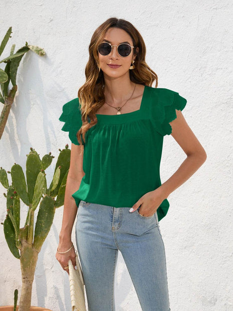Ruffled Square Neck Cap Sleeve Blouse - MimiStylez