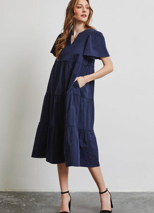 HEYSON Full Size Cotton Poplin Ruffled Tiered Midi Dress - MimiStylez