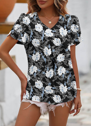 Ruche V-Neck Petal Sleeve Top - MimiStylez