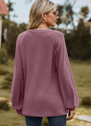 Notched Neck Raglan Sleeve Blouse - MimiStylez