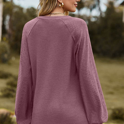 Notched Neck Raglan Sleeve Blouse - MimiStylez