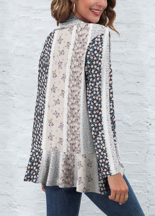 Printed Open Front Long Sleeve Cardigan - MimiStylez