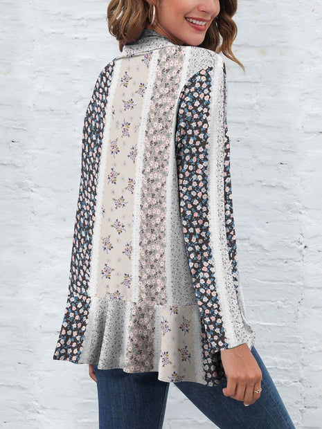 Printed Open Front Long Sleeve Cardigan - MimiStylez