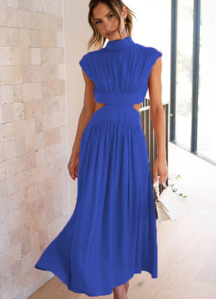 Cutout Mock Neck Sleeveless Ruched Dress - MimiStylez